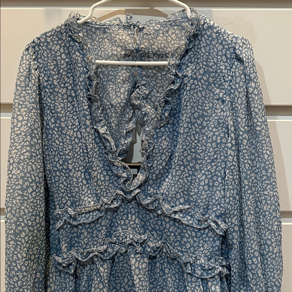 Dusty Blue Ruffle Dress - Picture 2 of 8